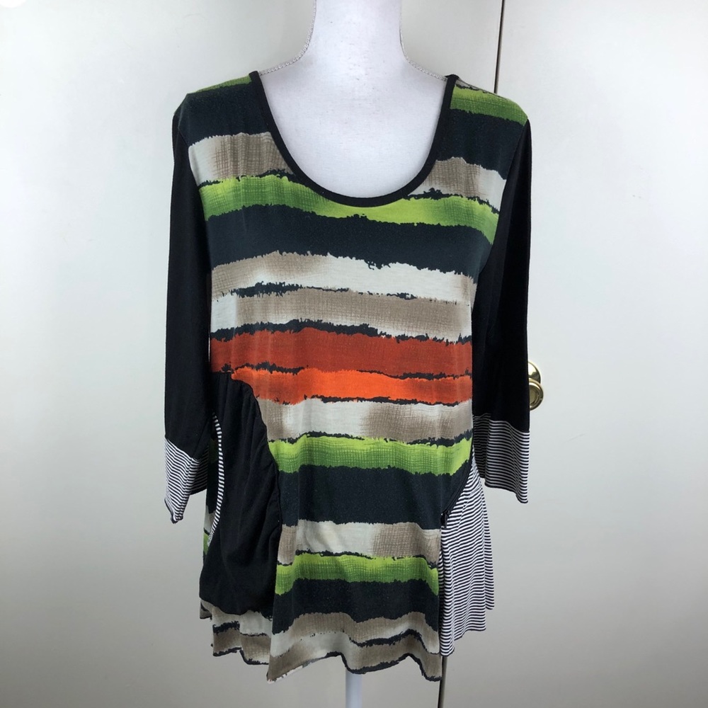 ASTER BY FIRMIANA STRIPED ZIP POCKET SCOOP TOP MED